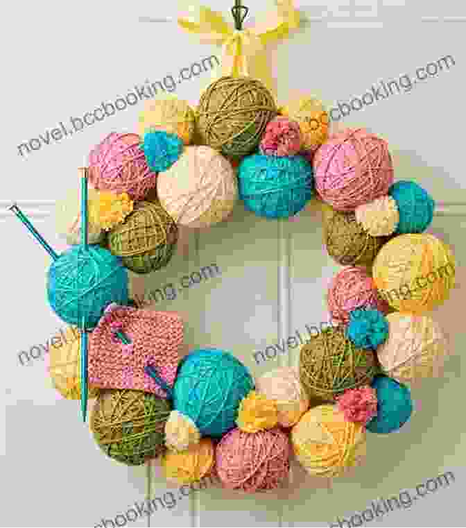 A Festive Crocheted Wreath Adorned With Colorful Yarn Balls, Showcasing The Versatility Of Projects In 10 Minute Yarn Projects (10 Minute Makers)