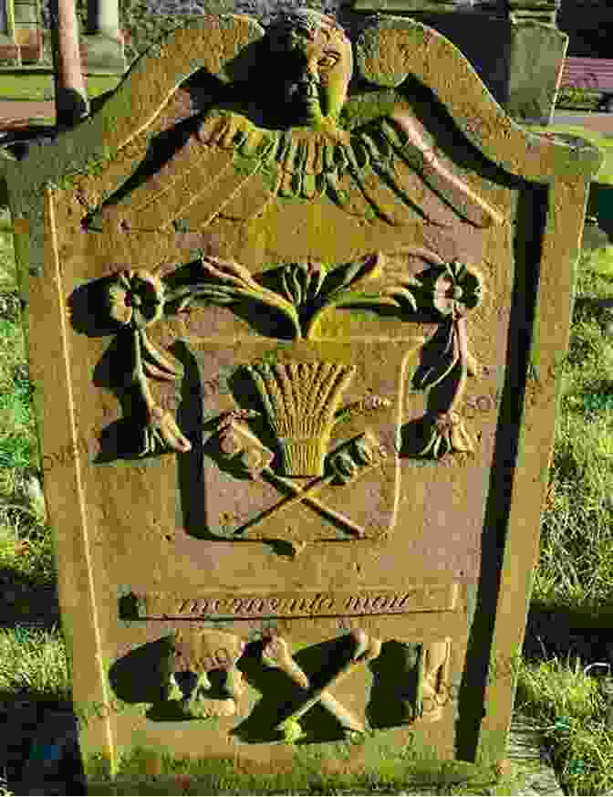 A Photograph Of A Gravestone With A Death's Head Carving, A Somber Reminder Of Mortality. Carved In Stone: The Artistry Of Early New England Gravestones