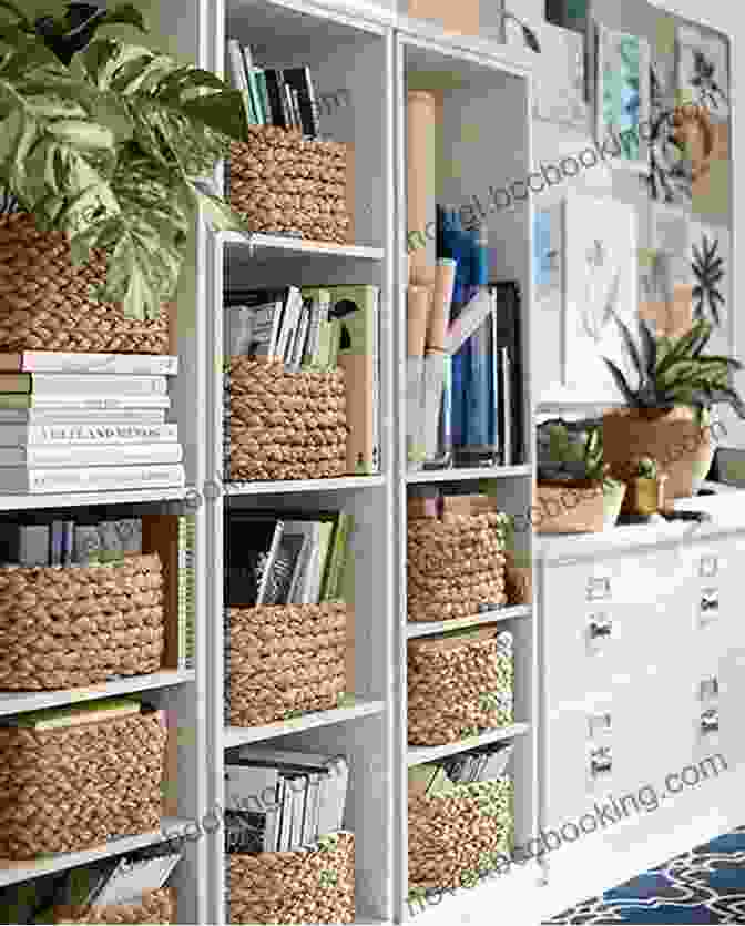 An Organized Living Room With Shelves And Baskets Used To Store Books, Magazines, And Other Household Items. HOUSEHOLD GOODS LEARNING BOOK: Housewares And Appliances Learning Preschool Kindergarten For Girls And Boys Birthday Gift The Best Gift On Christmas And Special Days (children S Books)